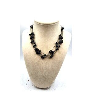 Adjustable Multi Strand Floating Black Glass Faceted Beads Necklace